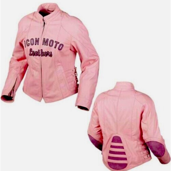 ICON Moto Leathers SMALL Motorcycle Jacket Pink Leather Full Zip Lined - Picture 1 of 10